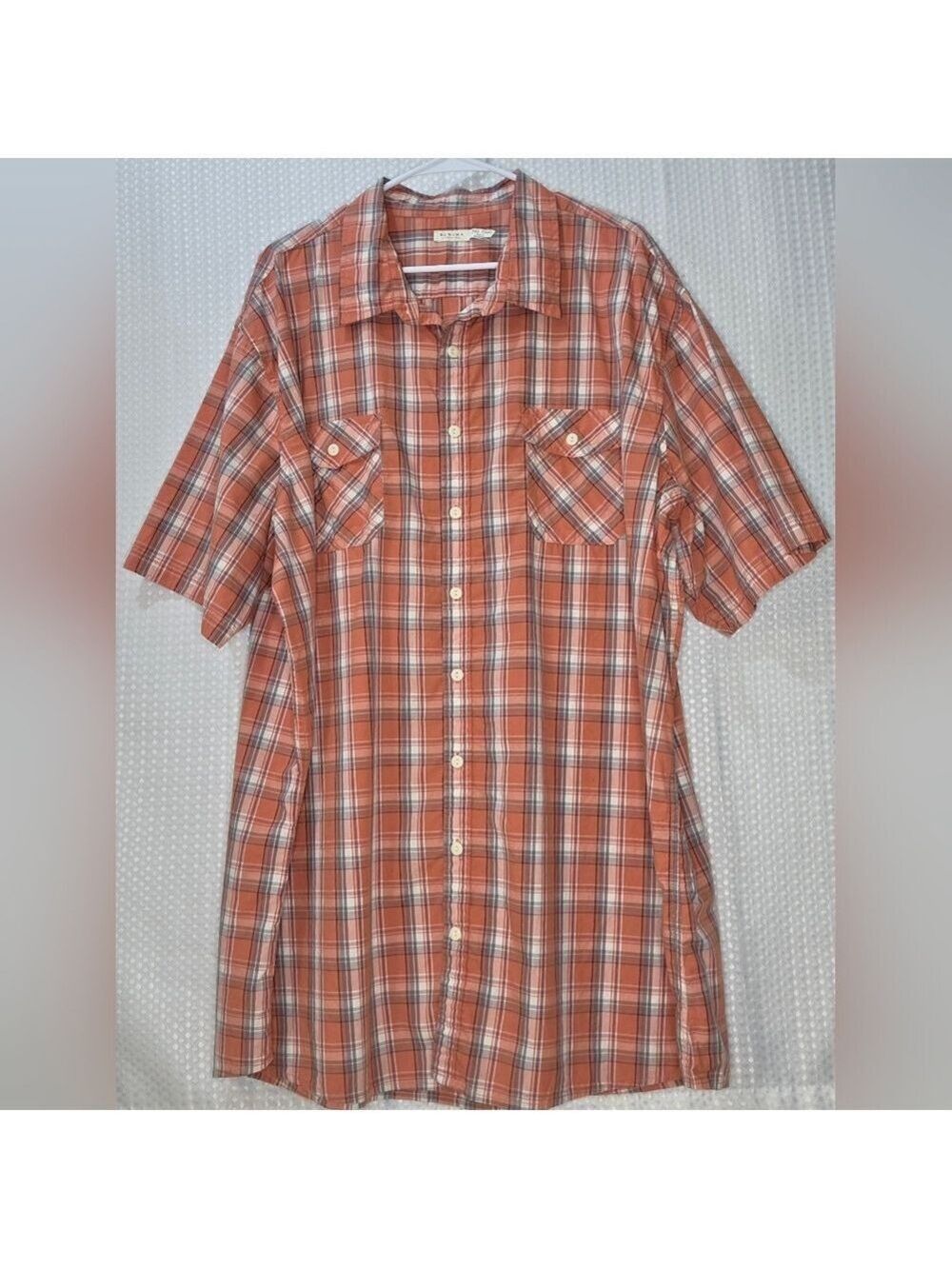 SONOMA Men's 3XL Tall Plaid Button Down Shirt Orange Casual Short Sleeve - Picture 3 of 11